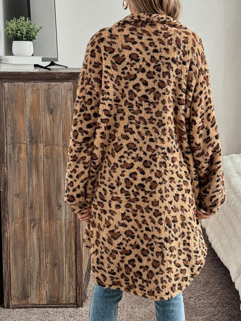 'Kaela' Leopard Print Fleece Lined Jacket - Celes Fashion